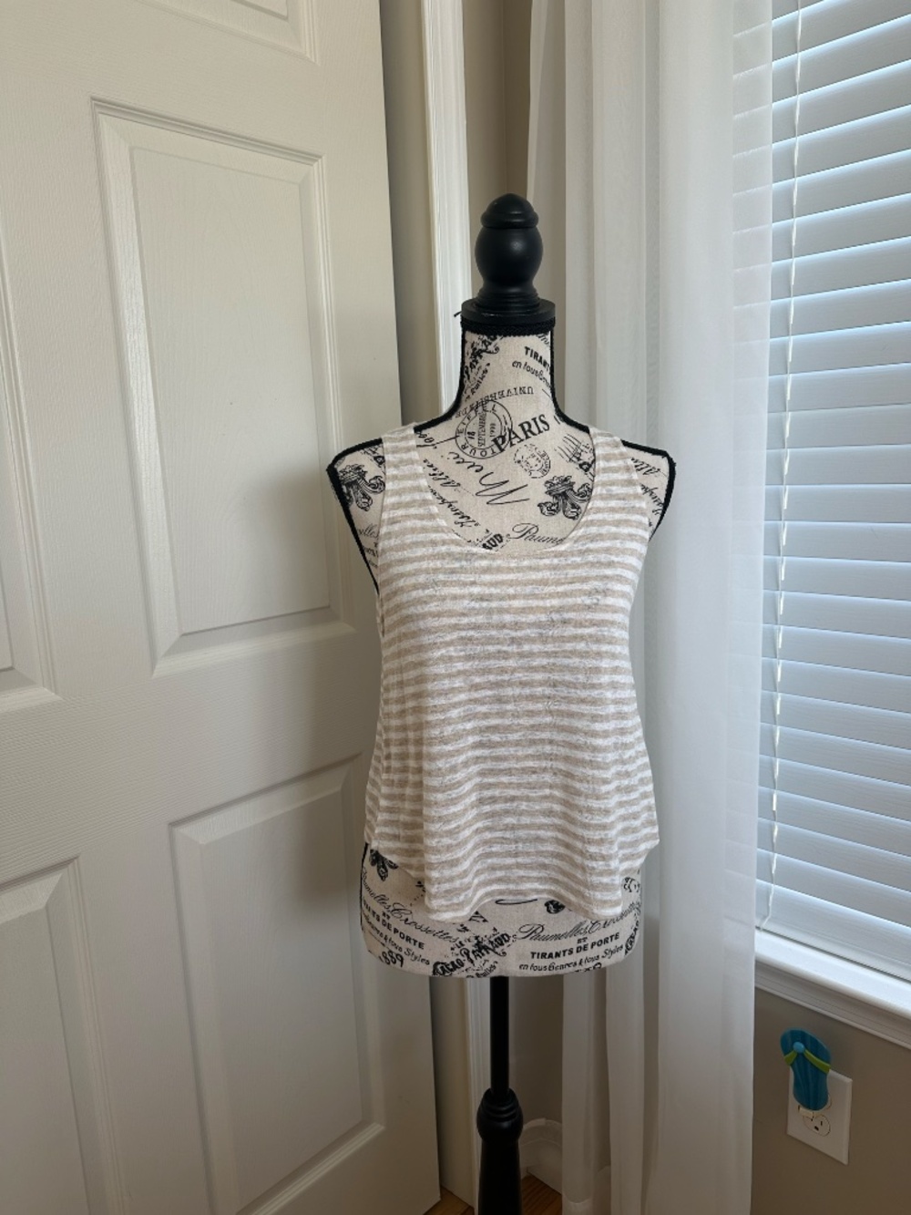 Forever 21 Cream & White Striped Racerback Tank Top
